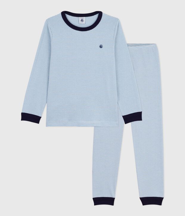 Pigiama in cotone a righe bambino blu/bianco