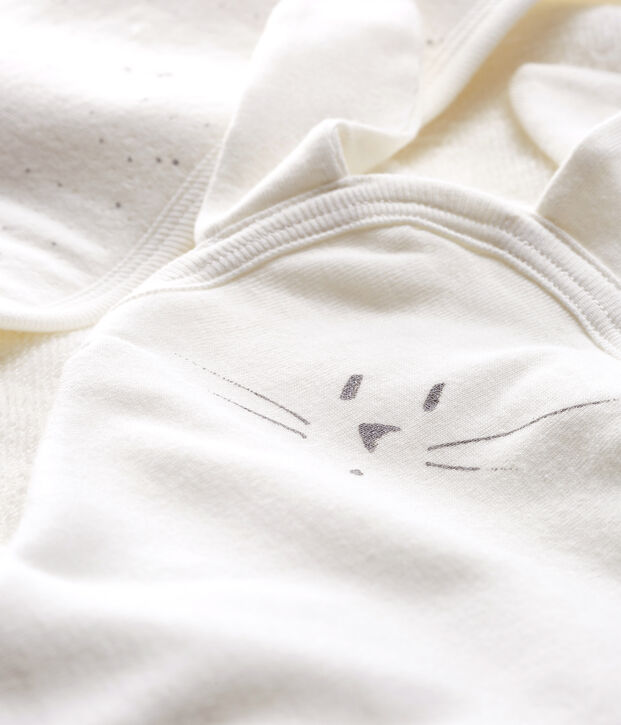 Cofanetto asciugamano quadrato da bagno e doudou beb&egrave; in BE e tubique bianco/multicolore