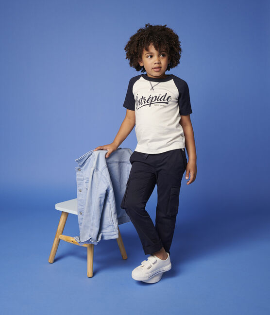T-shirt maniche corte in jersey bambino bianco MARSHMALLOW/blu SMOKING