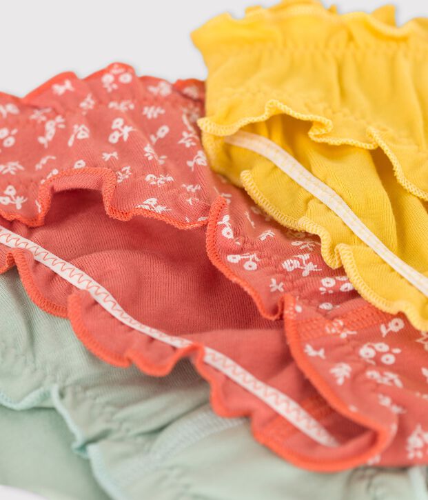 Confezione da 3 slip a balze e fiori bambina in cotone multicolore