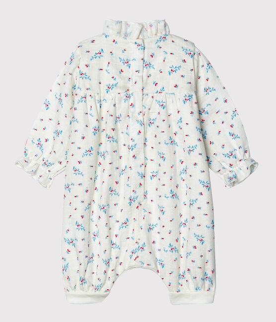 Tutina corta bebè femmina a costine bianco MARSHMALLOW/bianco MULTICO