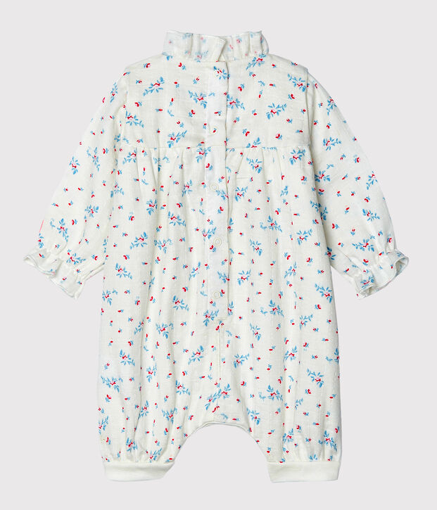 Tutina corta beb&egrave; femmina a costine bianco/multicolore