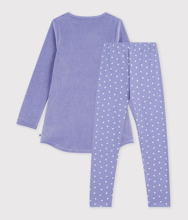 Camicia da notte e leggings bambina in ciniglia viola/bianco