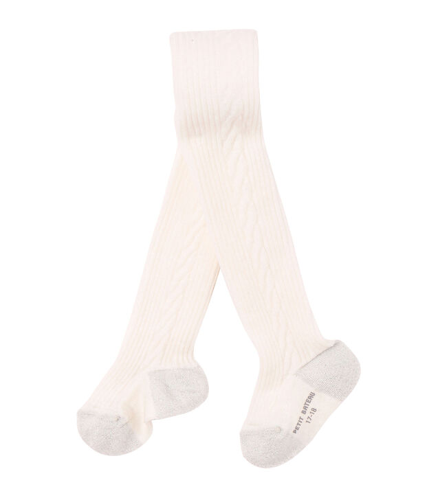 Collant per bambina in misto lana bianco