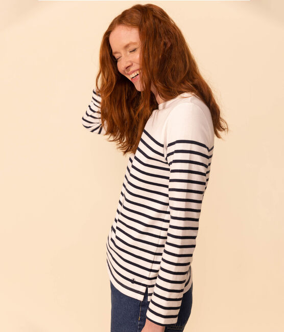 Marinière in cotone Donna bianco MARSHMALLOW/blu SMOKING