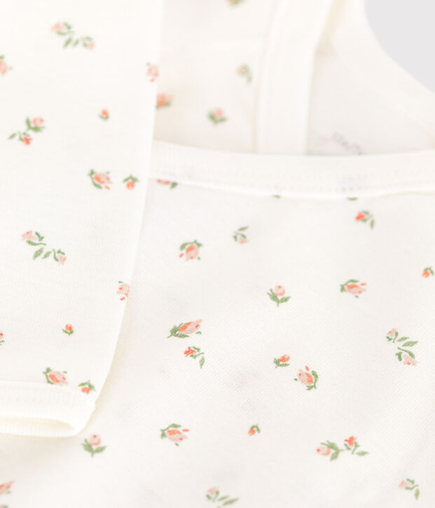 Body incrociato a maniche lunghe in cotone neonato bianco/rosa