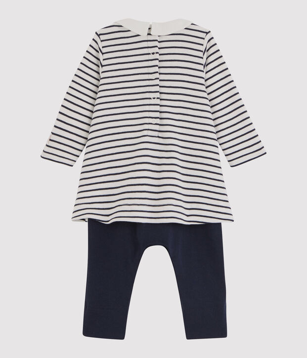 Abito-leggings per beb&egrave; femmina bianco/blu