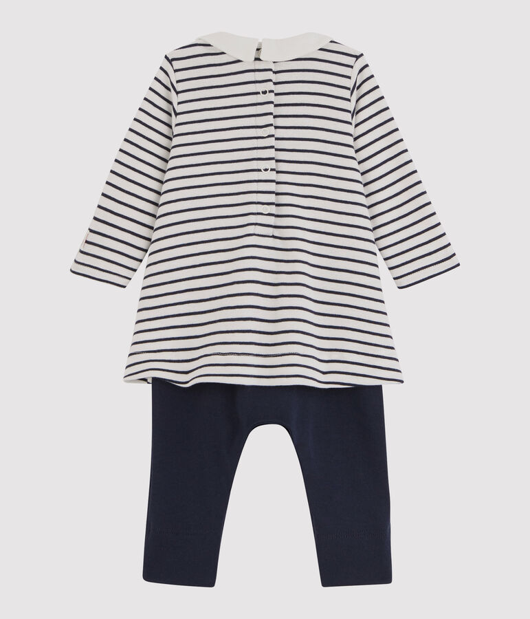 Abito-leggings per beb&egrave; femmina bianco/blu