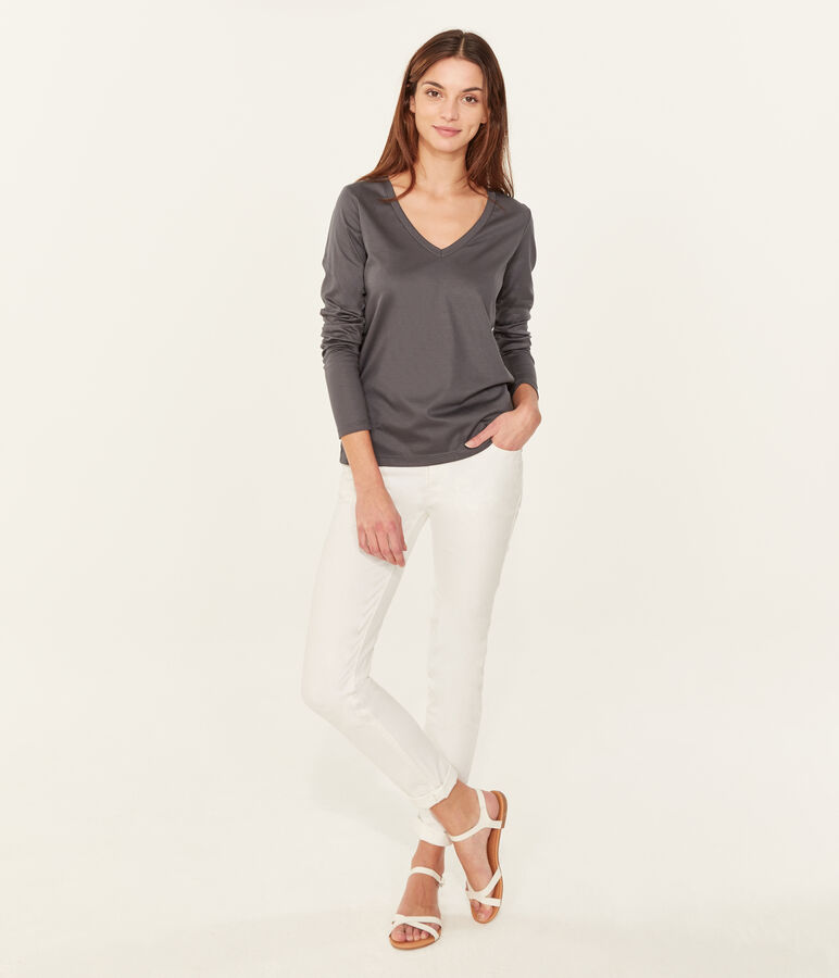 T-shirt maniche lunghe donna in cotone sea island grigio