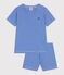 Pigiama corto in cotone a righe bambino blu PERSE/bianco MARSHMALLOW
