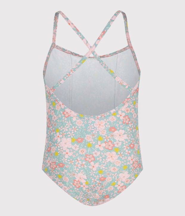 Costume da bagno intero a fiori bambina blu/multicolore