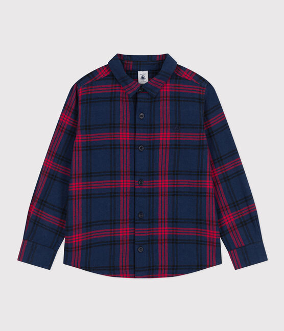 Camicia a quadri in flanella di cotone bambino blu SMOKING/bianco MULTICO