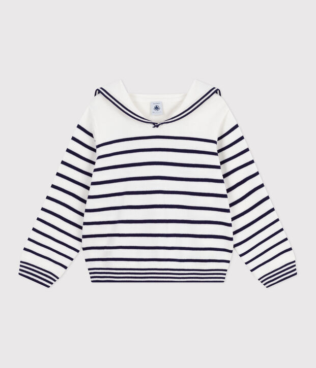 Pullover marinaro in cotone a righe bambino blu/blu