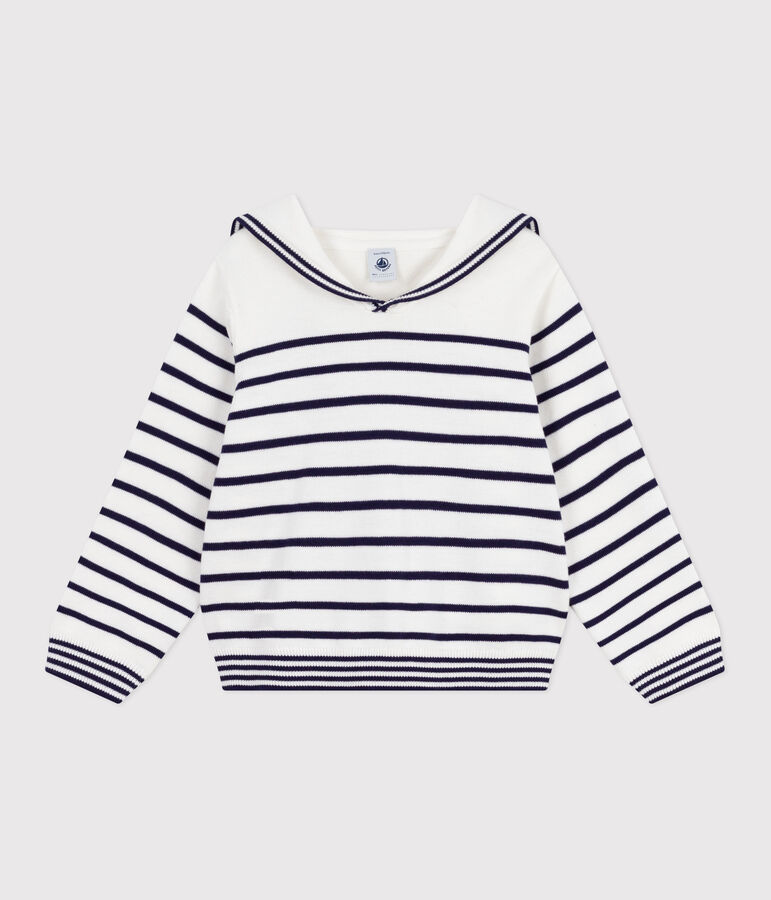 Pullover marinaro in cotone a righe bambino blu MARSHMALLOW/ SOIR