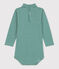 Body bebè a maniche lunghe in cotone a righe con collo dolcevita EVERGREEN/ MARSHMALLOW