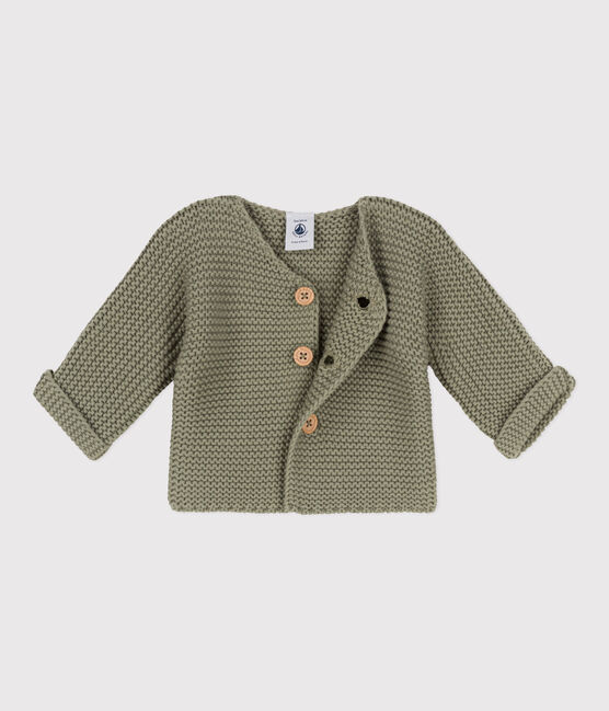 Cardigan bebè in tricot in cotone a punto legaccio verde MARECAGE