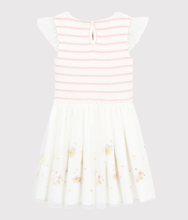 Abito da cerimonia in cotone e tulle bambina bianco/rosa