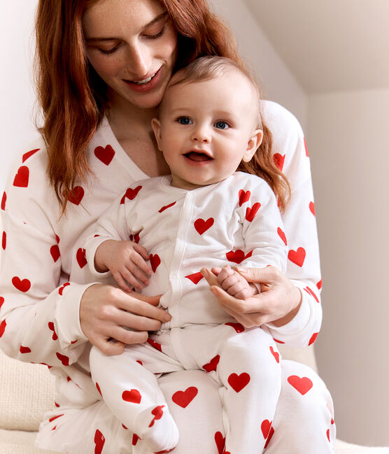 Pigiama a cuori rossi in cotone neonato bianco MARSHMALLOW/rosso TERKUIT