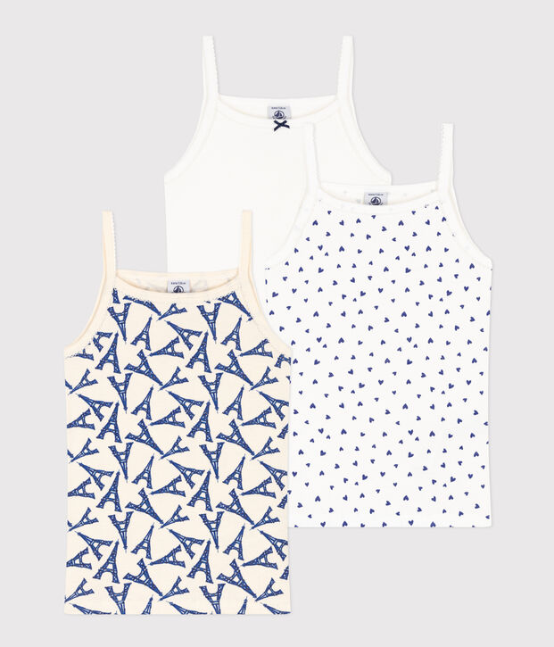 Confezione da 3 canottiere con spalline bambina in cotone motivo Parigi multicolore