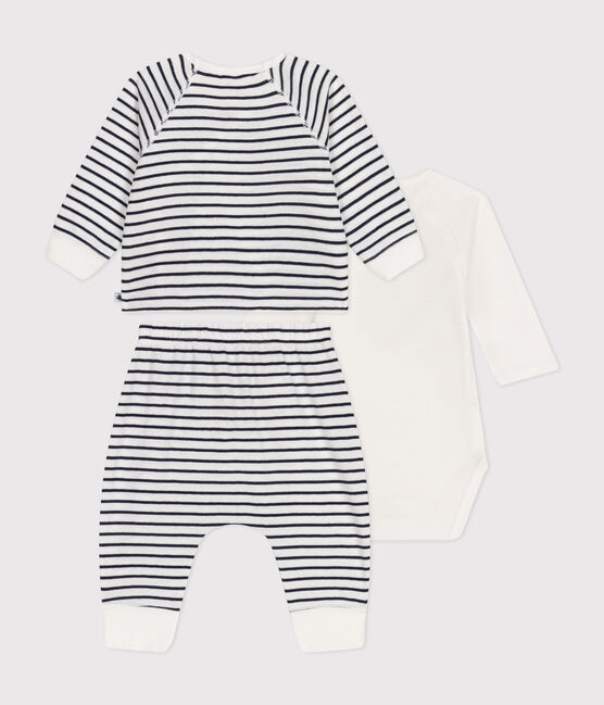 Completo con 3 pezzi a righe in cotone per bebè bianco MARSHMALLOW/blu SMOKING