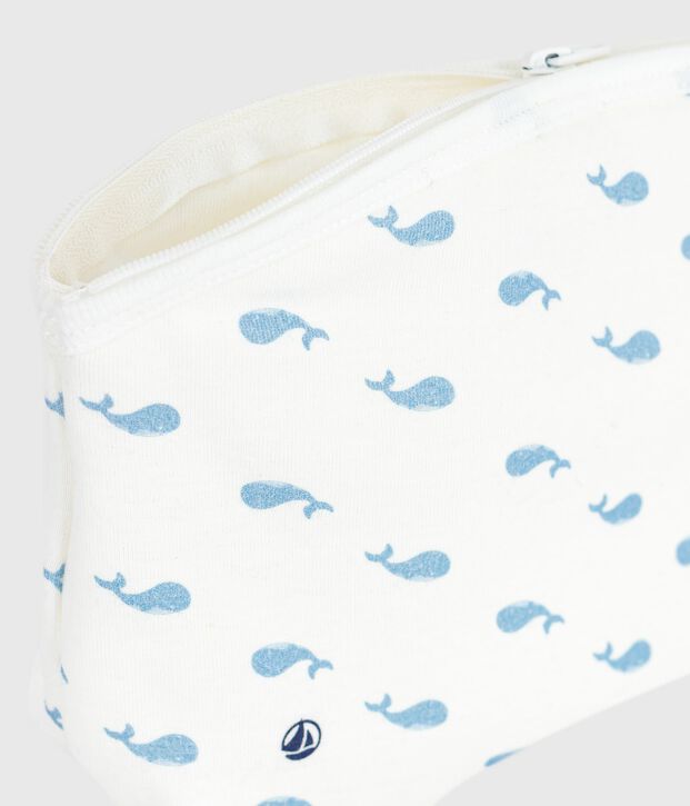 Pochette in cotone con balene stampate neonato bianco/blu