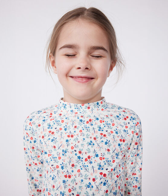 T-shirt da bagno anti-UV a maniche lunghe a fiori bambina bianco MARSHMALLOW/bianco MULTICO
