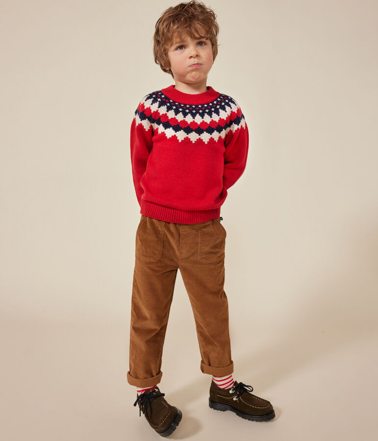 Maglione jacquard in lana e cotone bambino rosso/multicolore