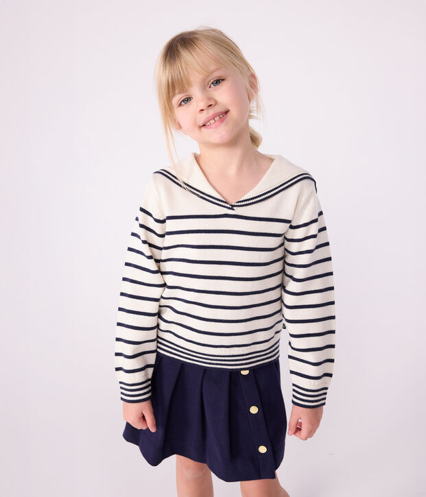 Pullover marinaro in cotone a righe bambino blu/blu