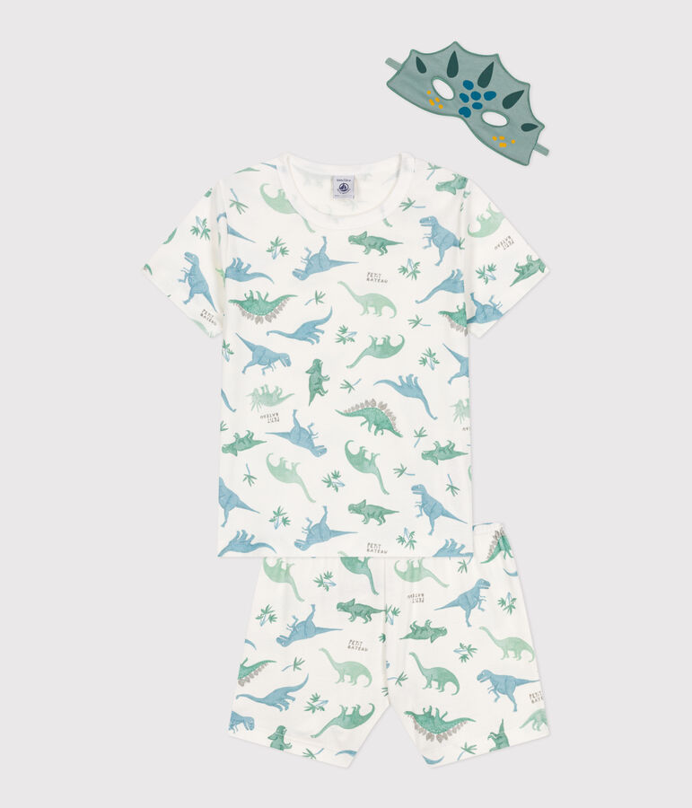 Pigiama travestimento corto bambino in cotone con dinosauri stampati bianco/multicolore