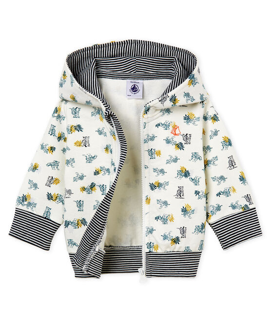 Felpa con cappuccio zippato neonato fantasia bianco MARSHMALLOW/bianco MULTICO