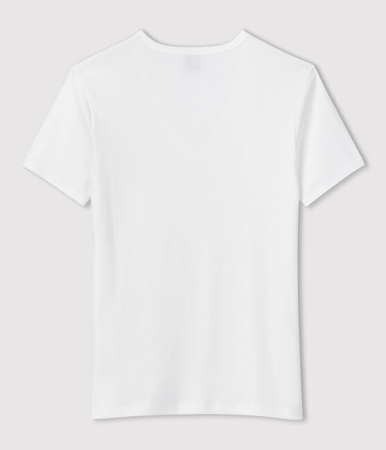 T-shirt L'ICONIQUE scollo a V in cotone donna bianco ECUME