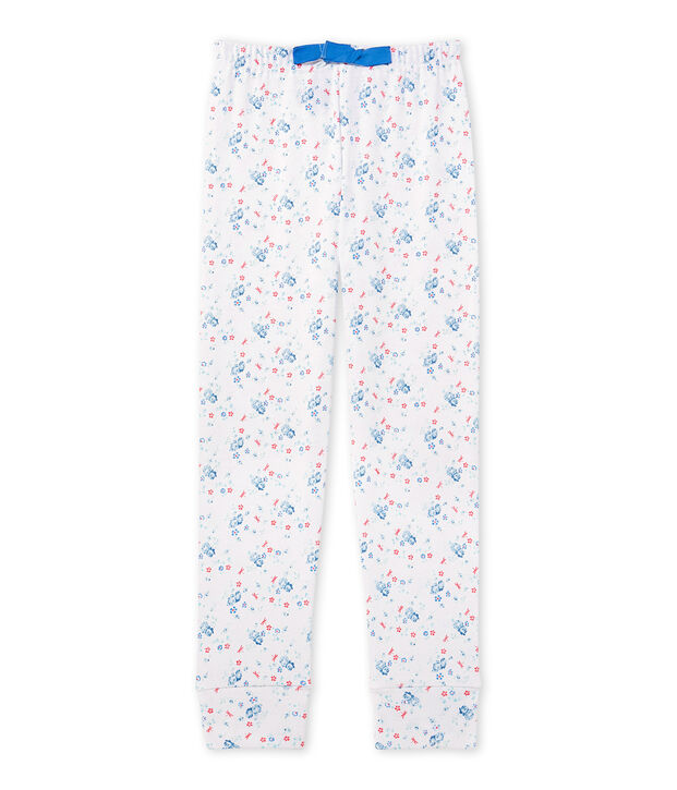 Pantaloni pigiama per bambina stampati da coordinare bianco/blu/multicolore