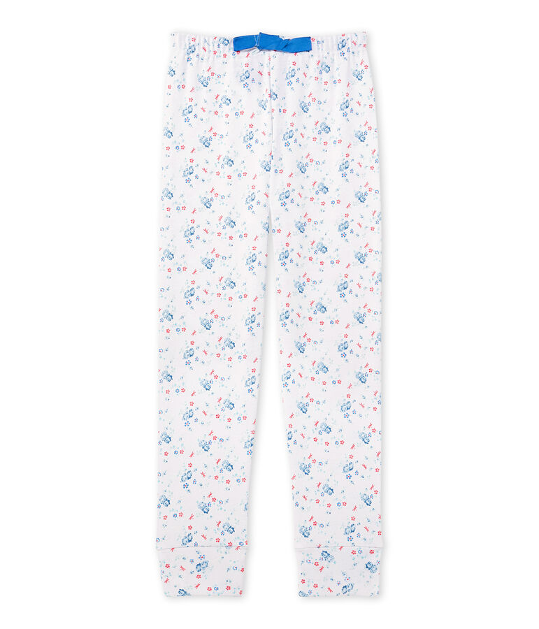 Pantaloni pigiama per bambina stampati da coordinare bianco ECUME/blu BLEU/ MULTICO