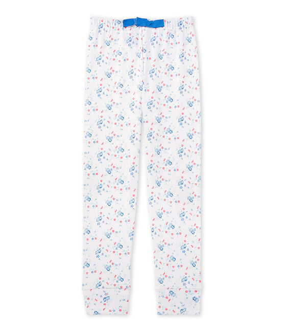 Pantaloni pigiama per bambina stampati da coordinare bianco ECUME/blu BLEU/ MULTICO