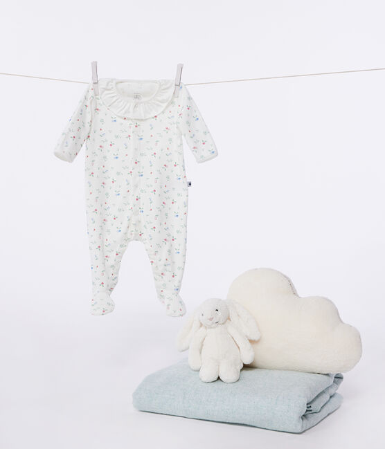 Pigiama in cotone con colletto a fiori neonato bianco MARSHMALLOW/bianco MULTICO
