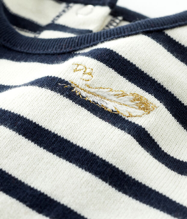 Abito bi-materiale a maniche lunghe beb&egrave; femmina bianco/blu