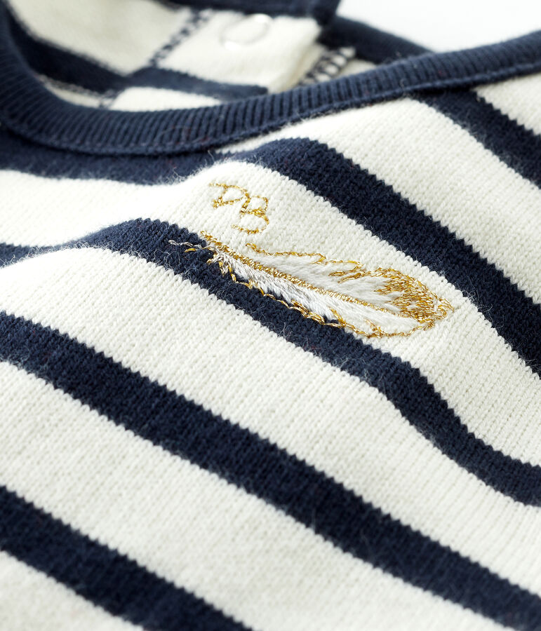 Abito bi-materiale a maniche lunghe beb&egrave; femmina beige COQUILLE/blu SMOKING