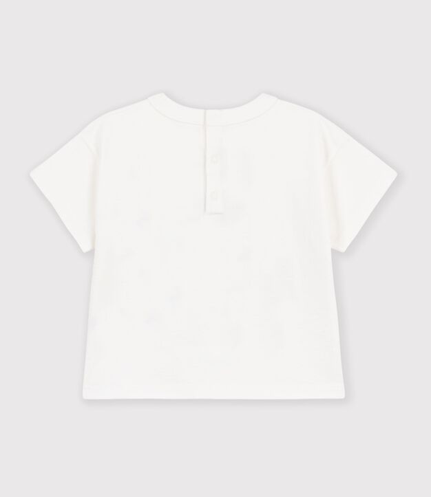 T-shirt a maniche corte in cotone tinta unita con motivo neonato bianco