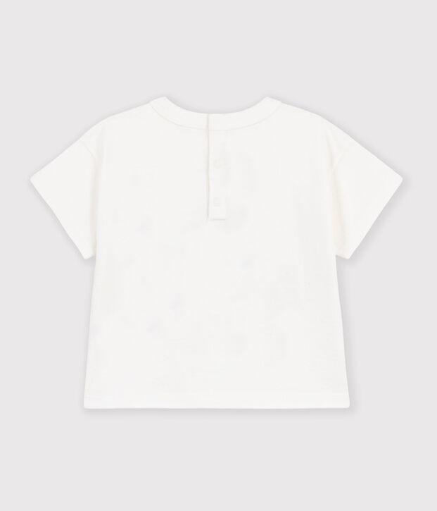T-shirt a maniche corte in cotone tinta unita con motivo neonato bianco