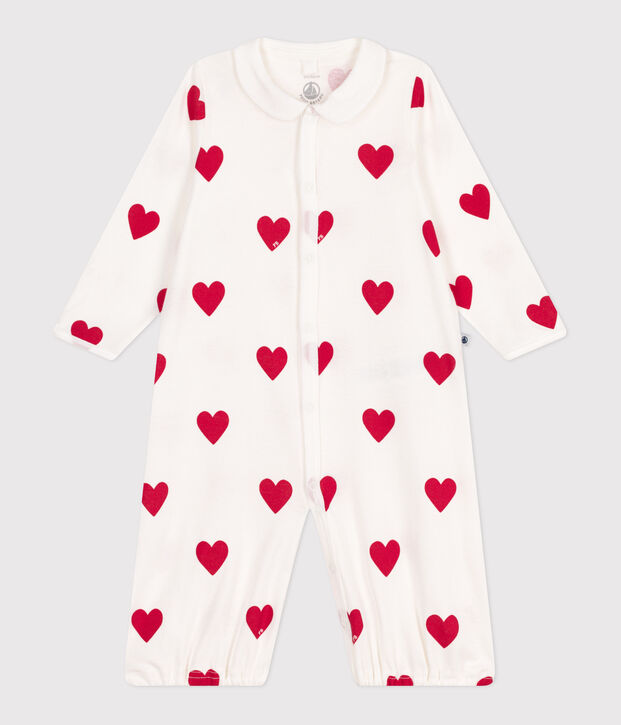 Tutina e sacco nanna in cotone con colletto a cuori rossi neonato bianco/rosso