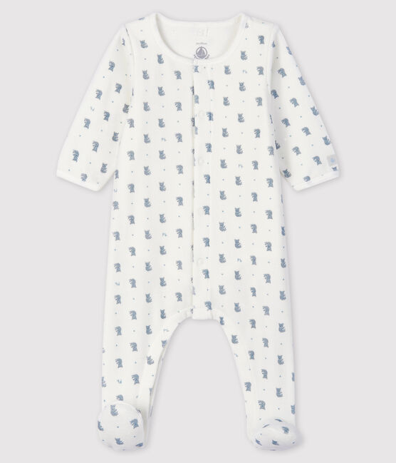 Body-pigiama fantasia koala bebè in ciniglia di cotone biologico bianco MARSHMALLOW/bianco MULTICO