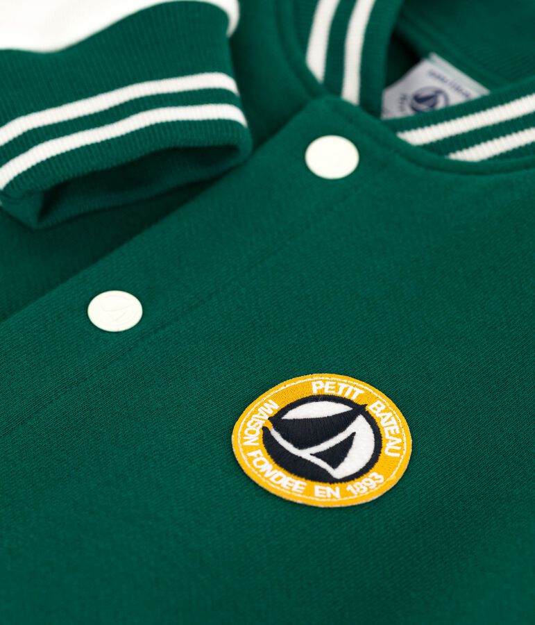 Giacca stile teddy bambino in cotone tinta unita verde/ecru