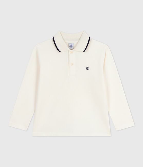 Polo a maniche lunghe in cotone con stampa bambino ecru MILK