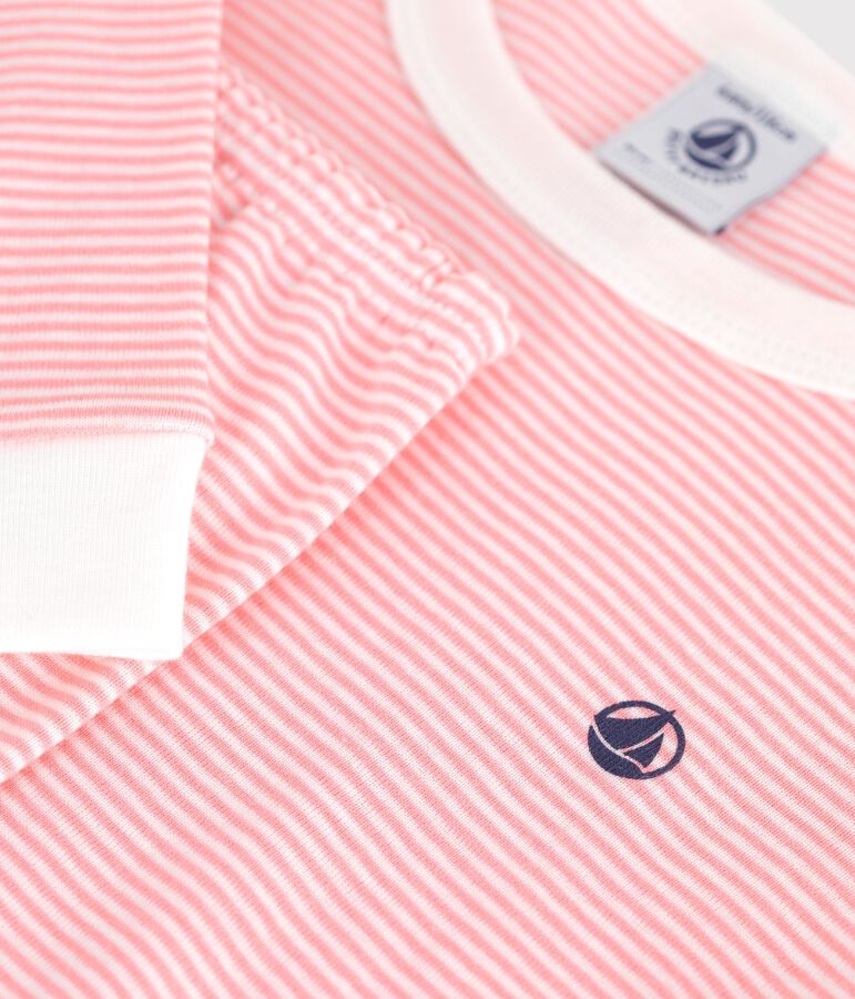 Pigiama molto aderente bambino in cotone a righe rosa GRETEL/bianco MARSHMALLOW