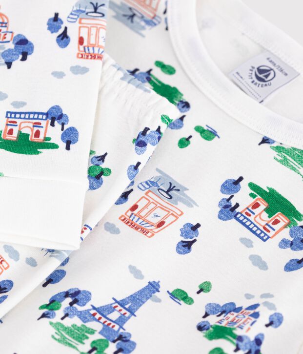 Pigiama molto aderente in cotone con stampa bambina multicolore/blu/multicolore