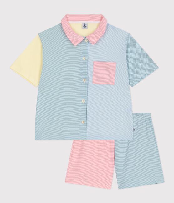 Pantaloncini da pigiama da donna in cotone a righe con bottoni sul davanti bianco MARSHMALLOW/bianco MULTICO