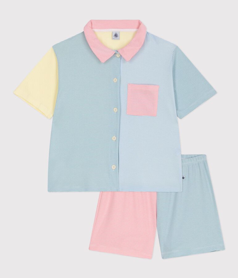 Pantaloncini da pigiama da donna in cotone a righe con bottoni sul davanti bianco/multicolore