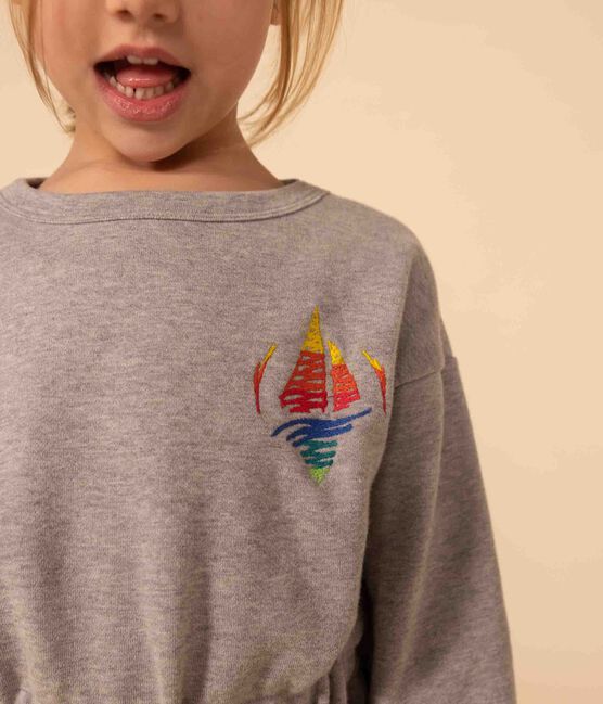 Abito a maniche lunghe in molleton spazzolato bambina grigio CHATON CHINE