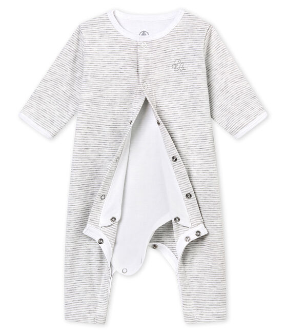 Tutina senza piedini per bebé unisex con body integrato grigio BELUGA/bianco ECUME
