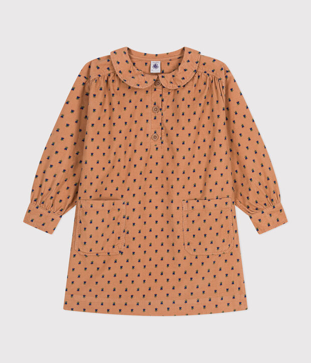 Abito maniche lunghe in velluto a fiori bambina rosa/multicolore